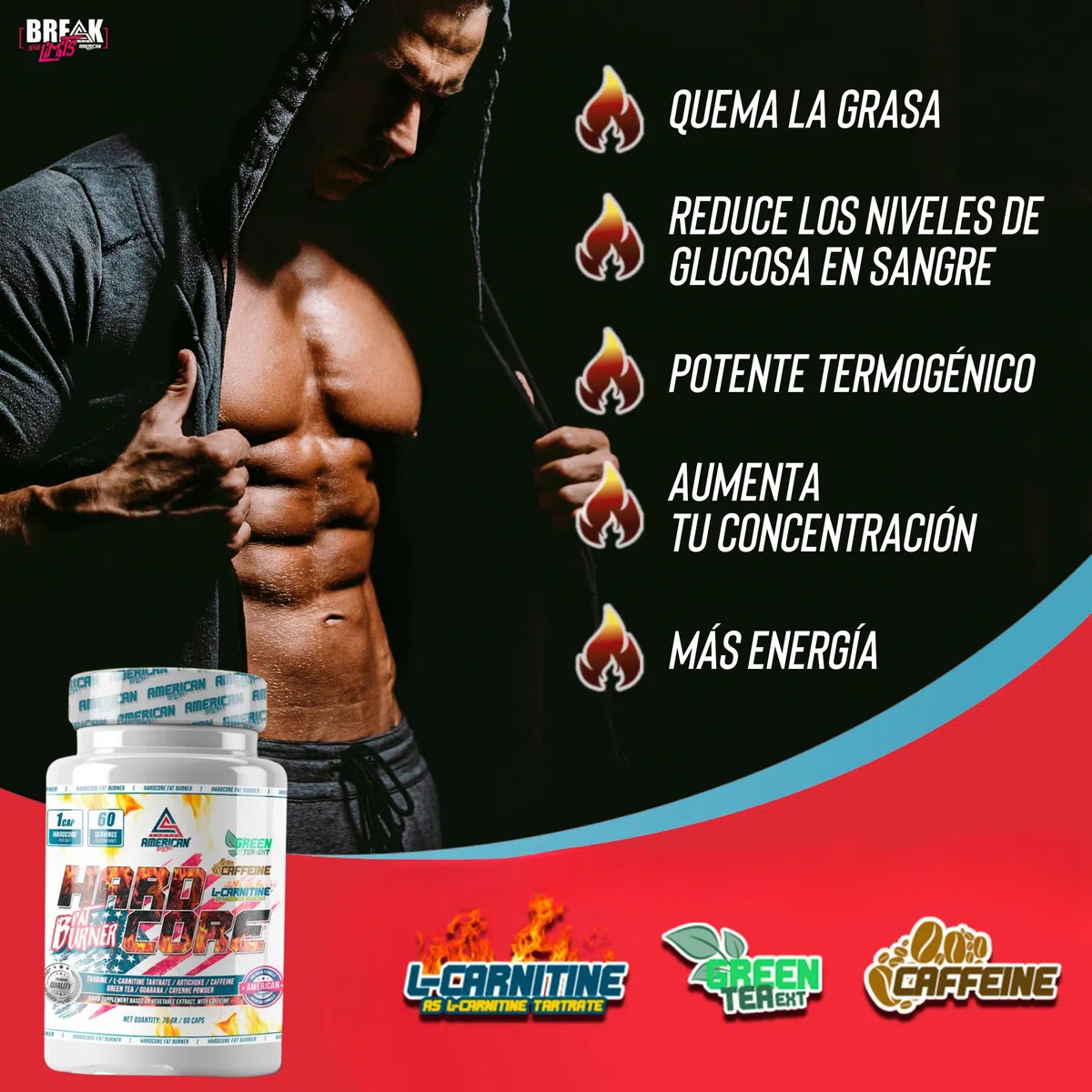 HardCore Fat Burner | Quemagrasas Potente para Adelgazar Rapido y efectivo | Contiene Taurina y L Carnitina | Ayuda a Perder Grasa | Termogenico | 60 Cápsulas