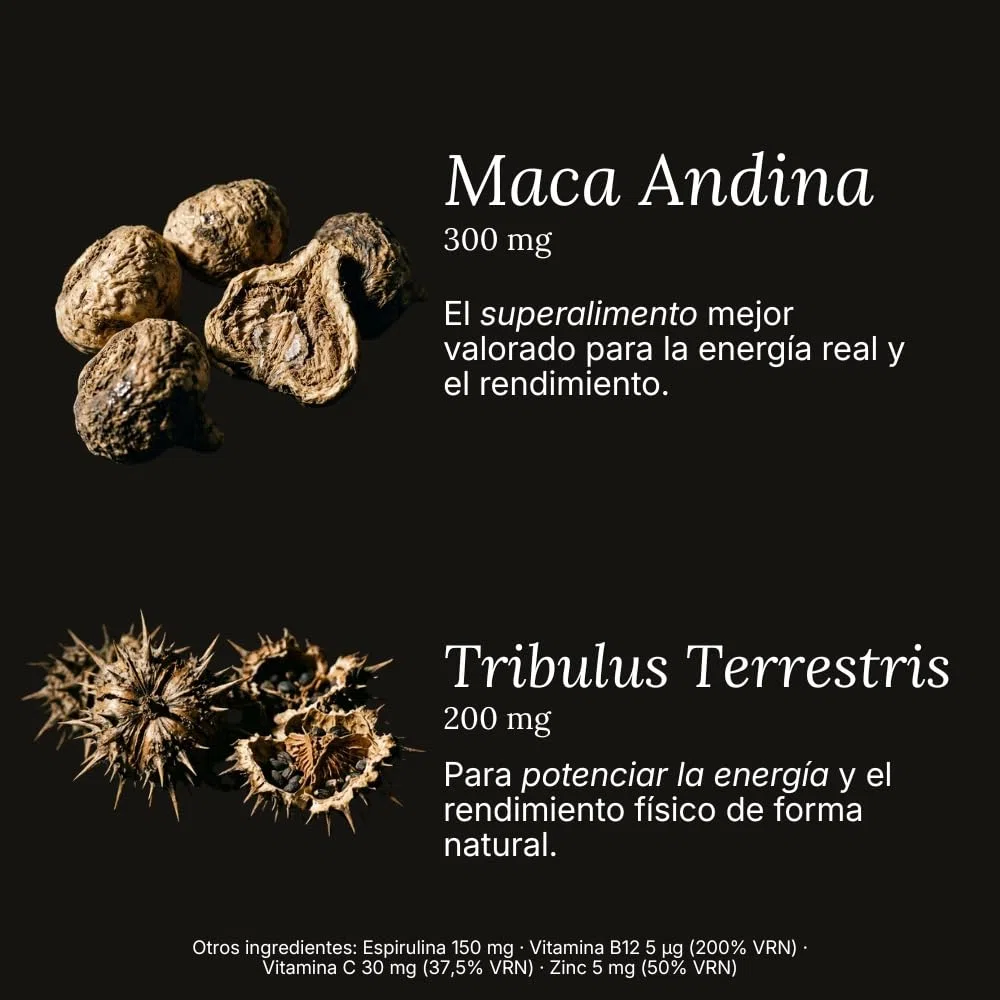 Maca Andina Líbido y Energía Diaria 90 Capsulas para 3 Meses | Formula 6 en 1 con Zinc + Vitaminas C y B12 para Rendimiento Físico de Alta Absorción 9.000 mg