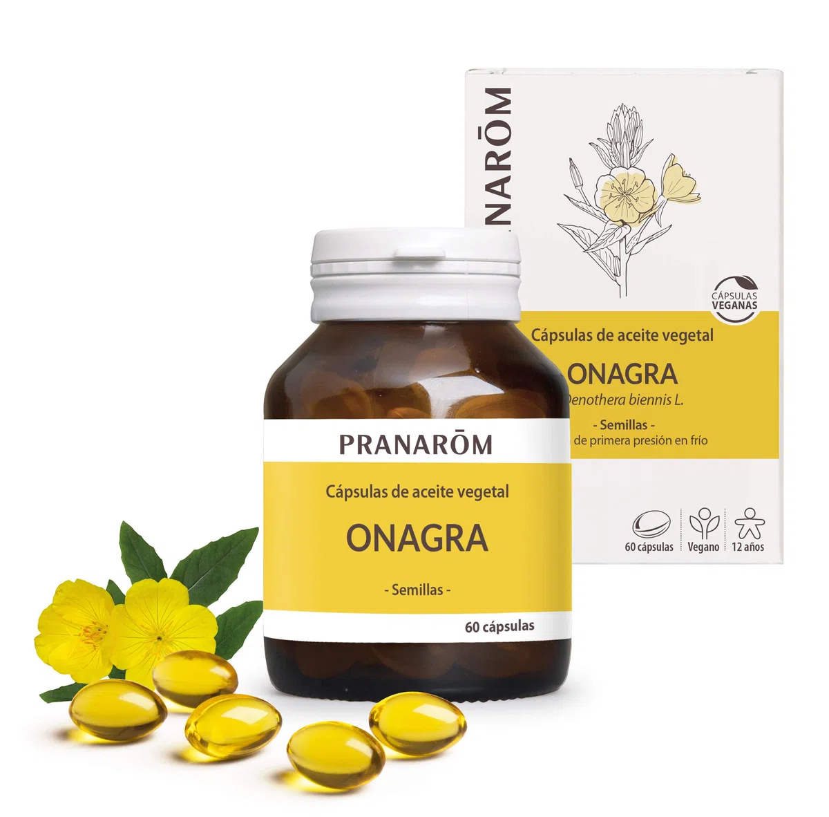 PRANAROM Aceite de Onagra BIO Virgen – 60 Cápsulas Blandas | Prensado en Frío | Omega 6 para Equilibrio Hormonal, Piel Radiante y Bienestar Femenino