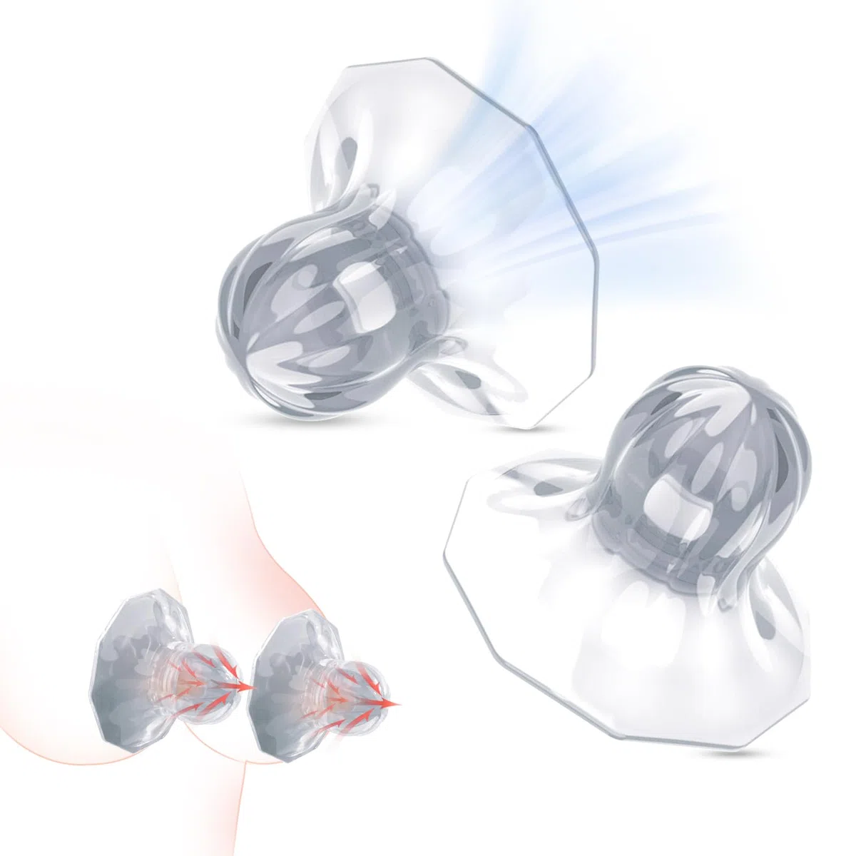 BDSMLOVE - Juego de 1 par de succionadores de pezones de silicona, estimulador de pezones con forma de pétalo, corrector de pezones, juguete sexual erótico para mujeres (Transparente)