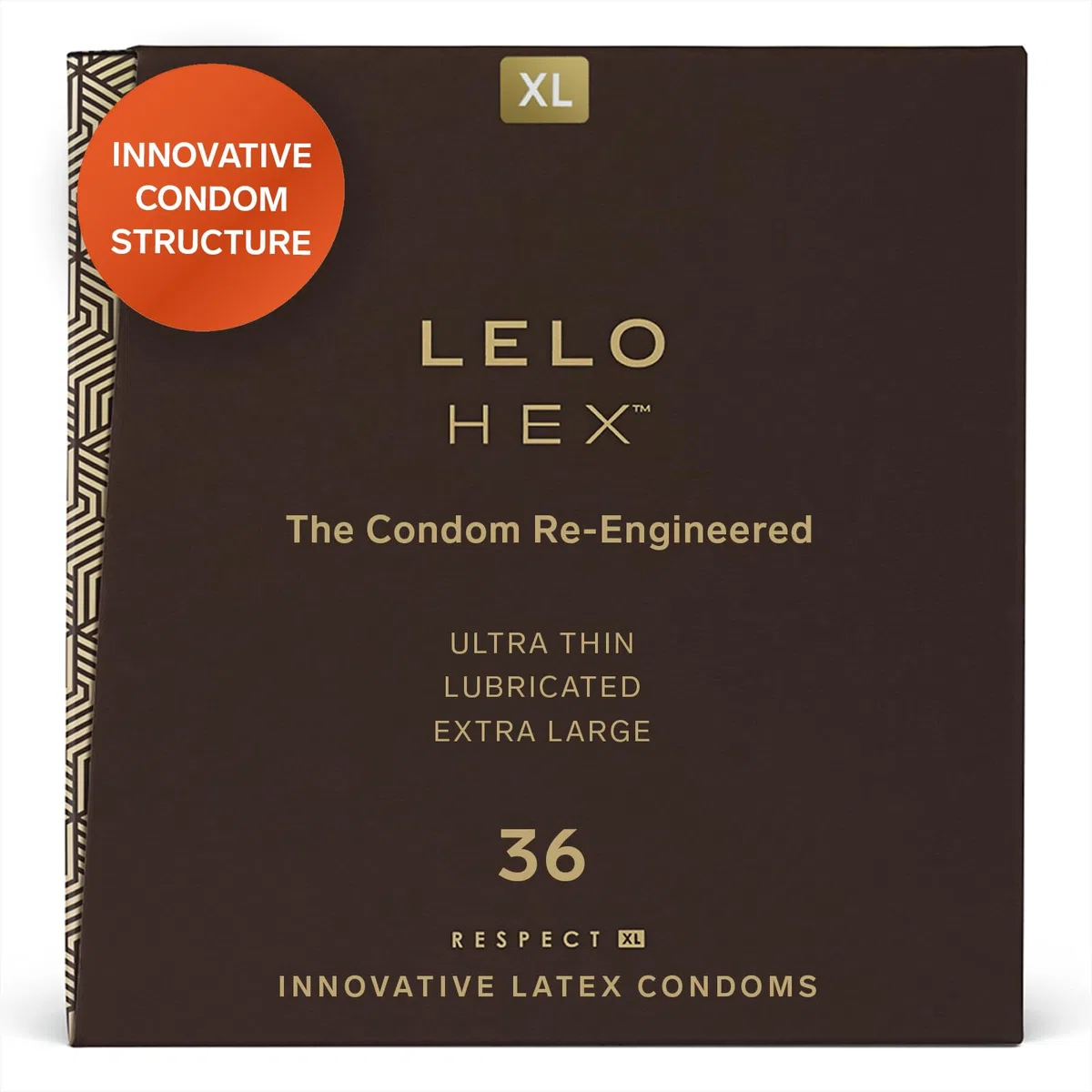 LELO HEX Respect XL, Condones Extralargos con Mayor Resistencia, Preservativos Talla Grande, 58 mm de Diámetro (Paquete de 36)