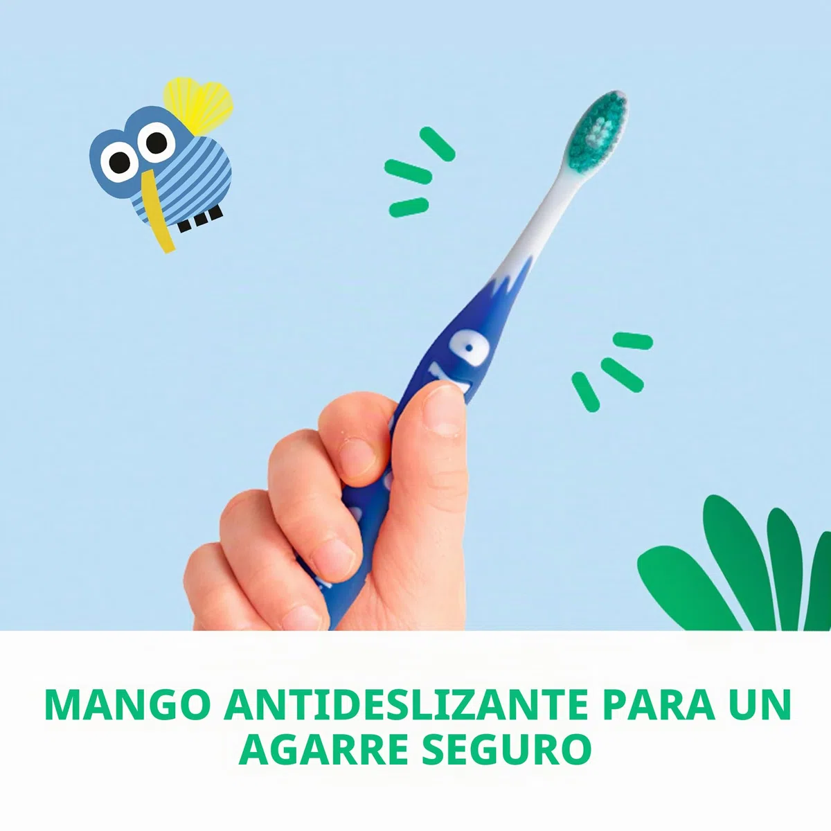 GUM Cepillo de dientes junior para niños de 6 a 9 años, cabeza acolchada, cerdas suaves, mango de agarre antideslizante, ventosa, 1 pieza, 4 x 1 pieza (con 1 muestra adicional)