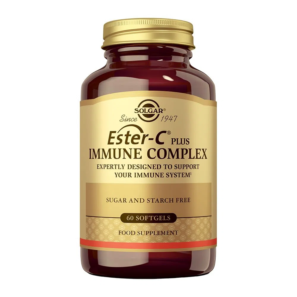 Solgar Ester-C Plus Complejo Inmune, Vitamina C Patentada con Saúco, Equinácea y Astrágalo, Refuerzo Inmunitario Avanzado con Vitaminas A, B6, B12, D3 y Zinc, 60 Cápsulas Blandas