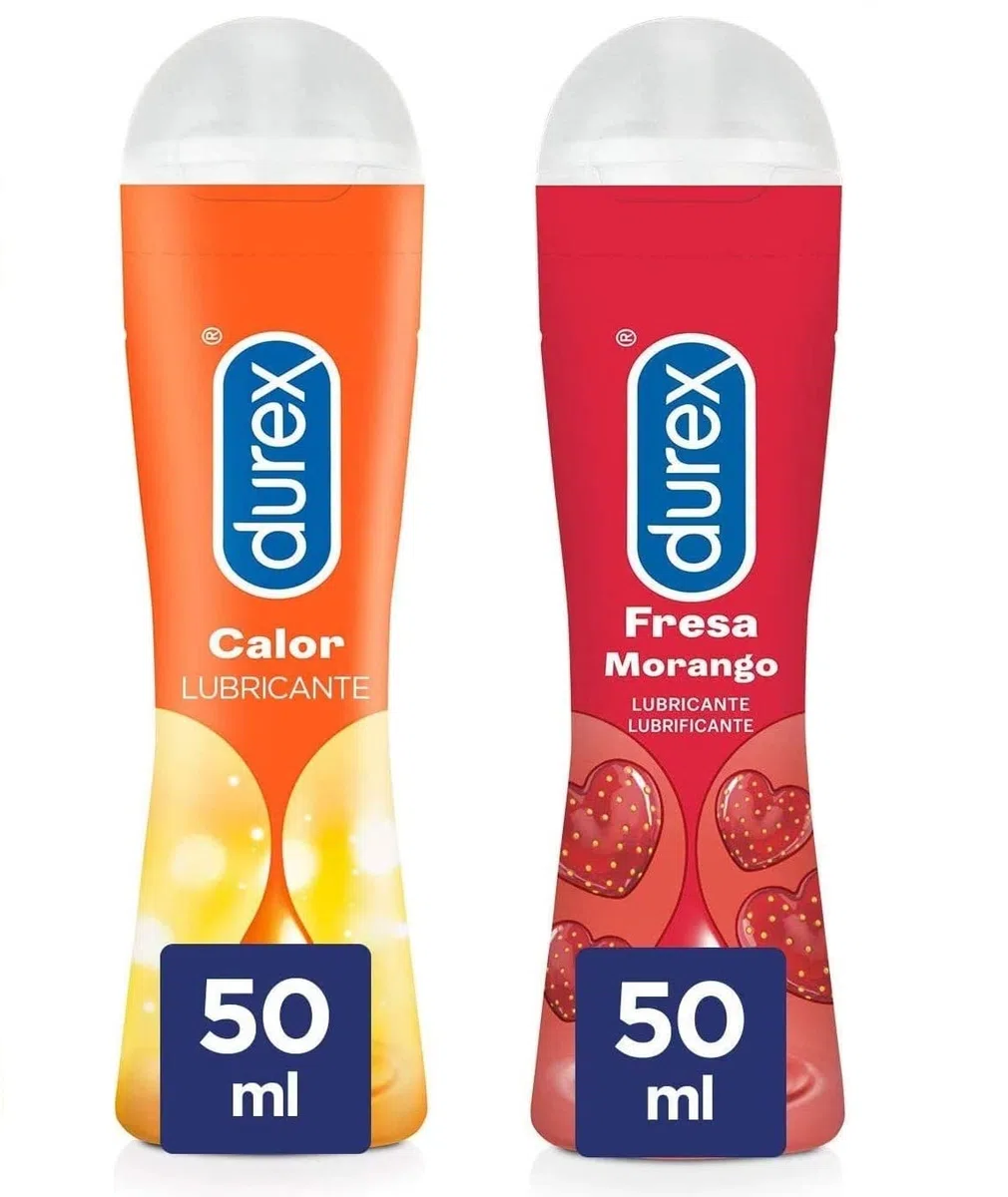 Durex Pack Lubricante Efecto Calor + Lubricante Sabor Fresa, Pack Ahorro 2x50 ml