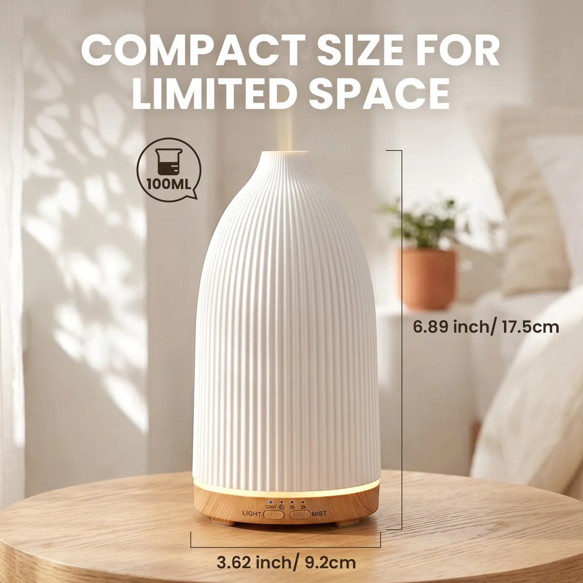 AESHORY Difusor de Aceite Esencial 100ML, Difusor de Aromas Silencioso, Humidificador Ultrasónico con 7 Luces LED e 4 Temporizadores para Hogar, Yoga