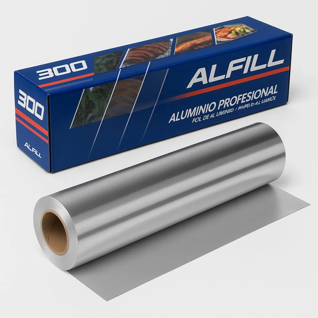 Papel Aluminio Industrial Profesional - Rollo Plata Grande de 300 mm y 13 Micras - Papel con Sierra para Corte, para Cocina, Alimentación, Catering o Peluqueria (1 Unidad)
