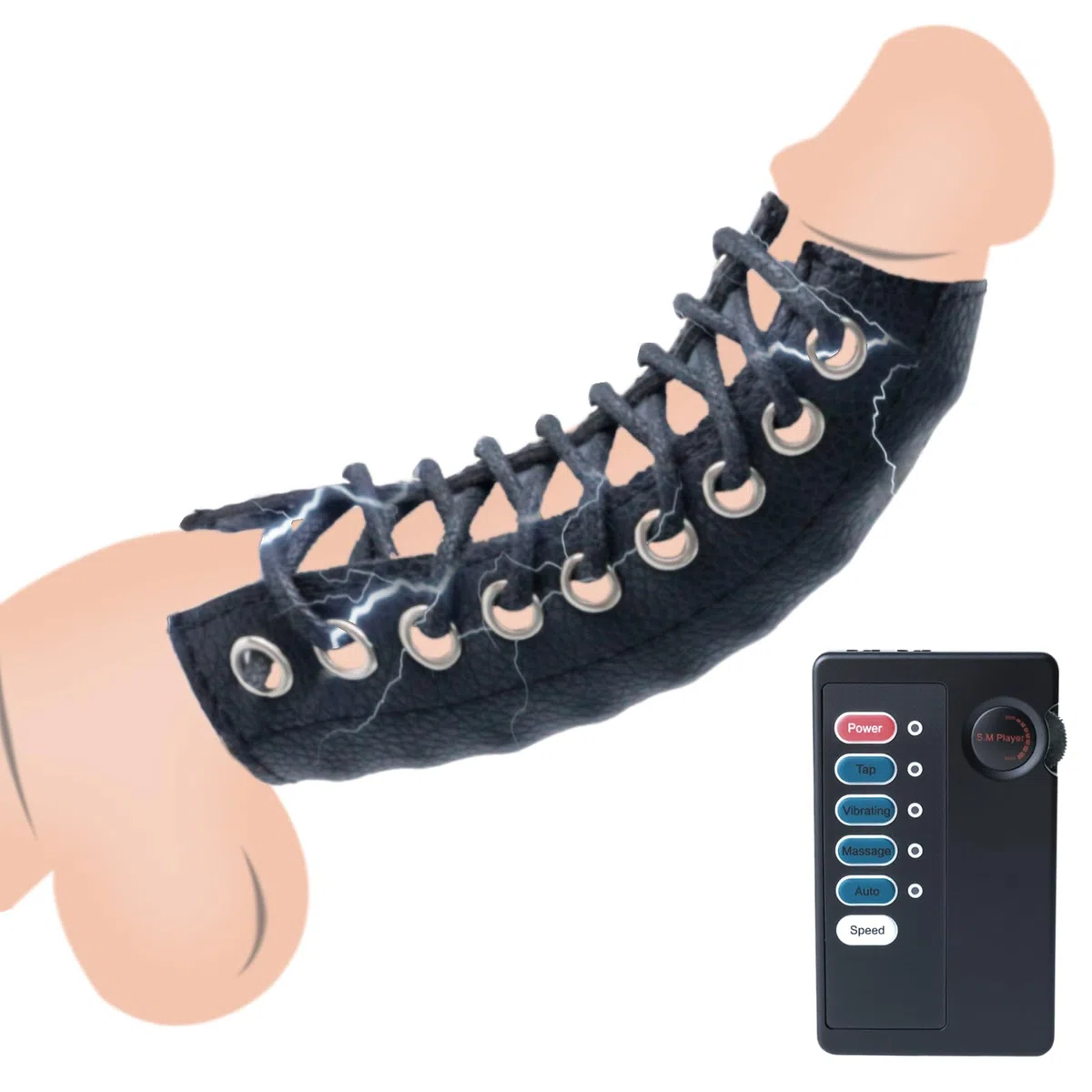 Electroestimulación Anillo de Pene Elástica de Estimulación para Pene y Correa Estimulantes Como Juguete Sexual Bdsms Masajeador SM Masturbación Sex Toy con cable adaptador, Unidad Principal