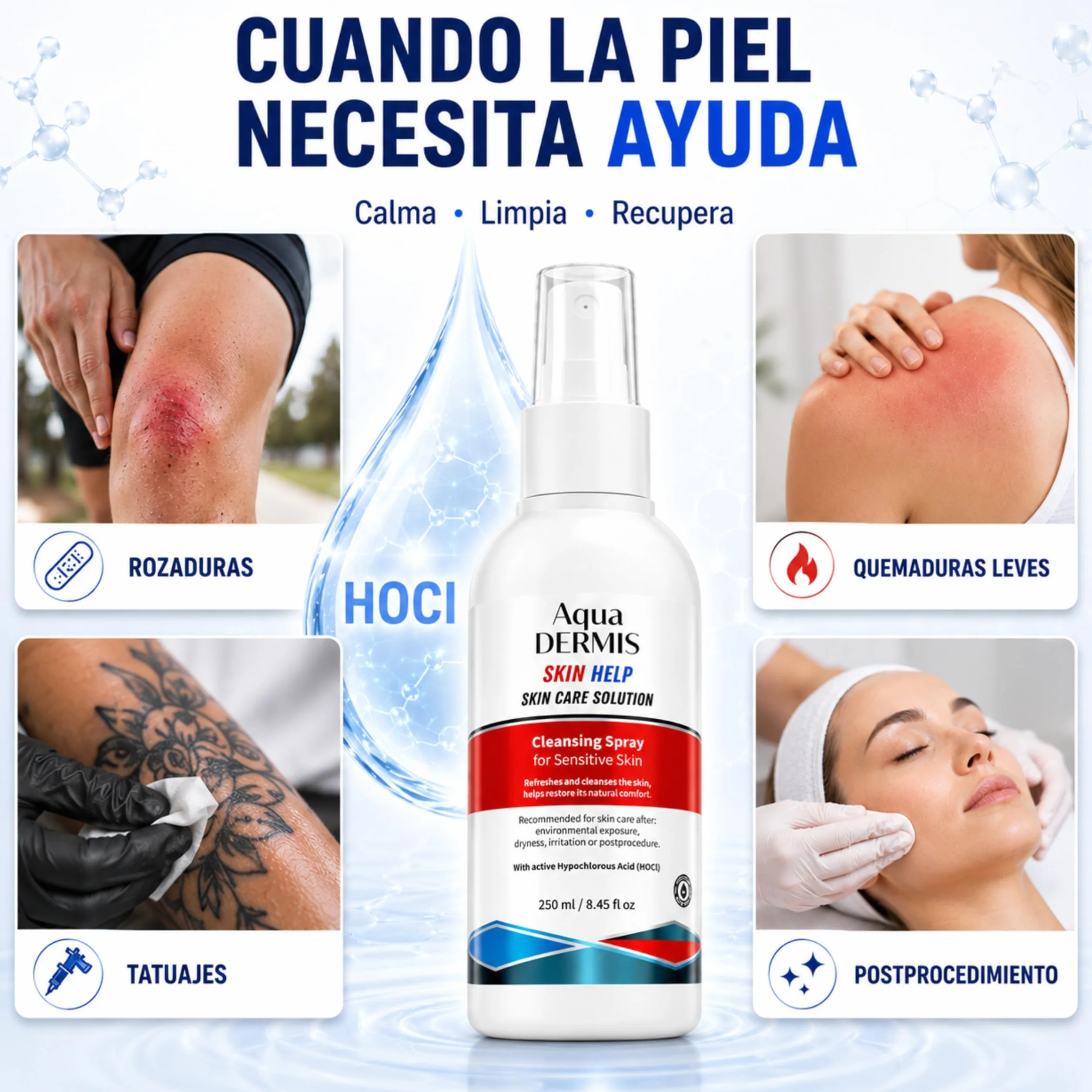 Wound Therapy Spray with Hypochlorous Acid – Natural Skin Disinfectant for Wounds, Burns, Acne, Eczema & Tattoos – Alcohol-Free | Safe for Sensitive Skin | 250ml