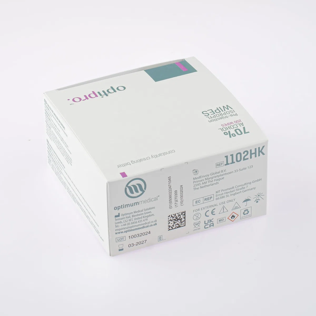 OptiPro Toallitas de Isopropilo con Preinyección de Alcohol al 70% – Toallitas Fáciles de Utilizar Envueltas Individualmente para Limpiar la Piel (Paquete de 200)