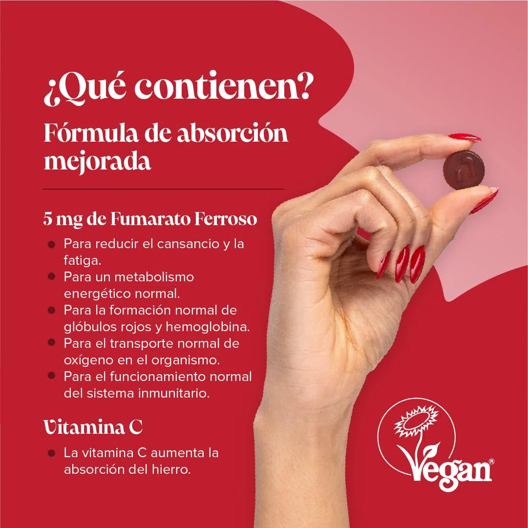 Hierro Suplemento 20 mg - Sin Azúcar - 60 Gominolas de Hierro y Vitamina C 24 mg - Vegano y Sin Gluten - para Energía y Sistema Inmunológico - para 1 Mes - Novomins