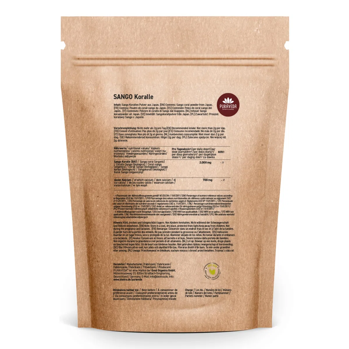 Polvo de coral Sango altamente dosificado 250 g - Okinawa, Japón - sin aditivos - fabricación embotellada en Alemania