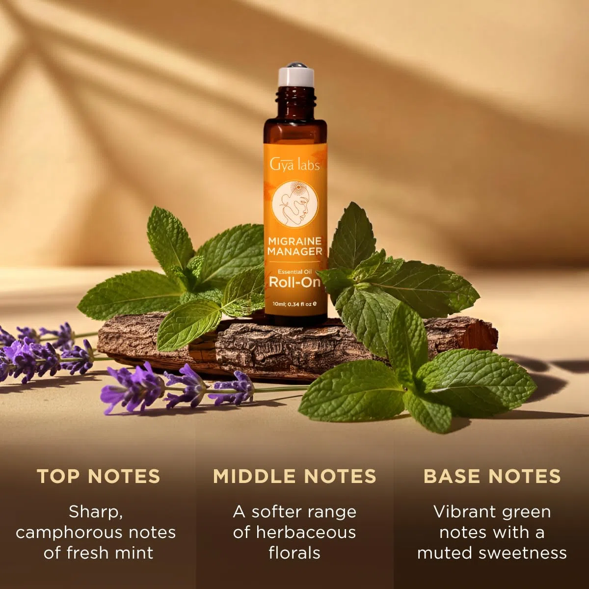 Gya Labs Roll-On de aceite esencial para el alivio la migraña-Aromaterapia,uso con menta,aceites esenciales de lavanda para los senos nasales,dolor de cabeza por tensión y alivio de la migraña (10ml)