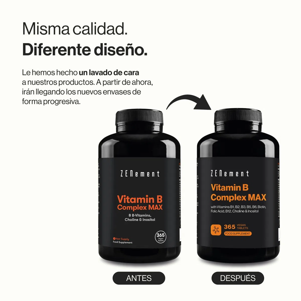 Vitamina B Complex con Colina e Inositol - 365 Comprimidos | Vitaminas 1 Año - Complejo B con Vitaminas B1, B2, B3, B5, B6, B8, B9, B12 y Ácido Fólico | Apto para Veganos