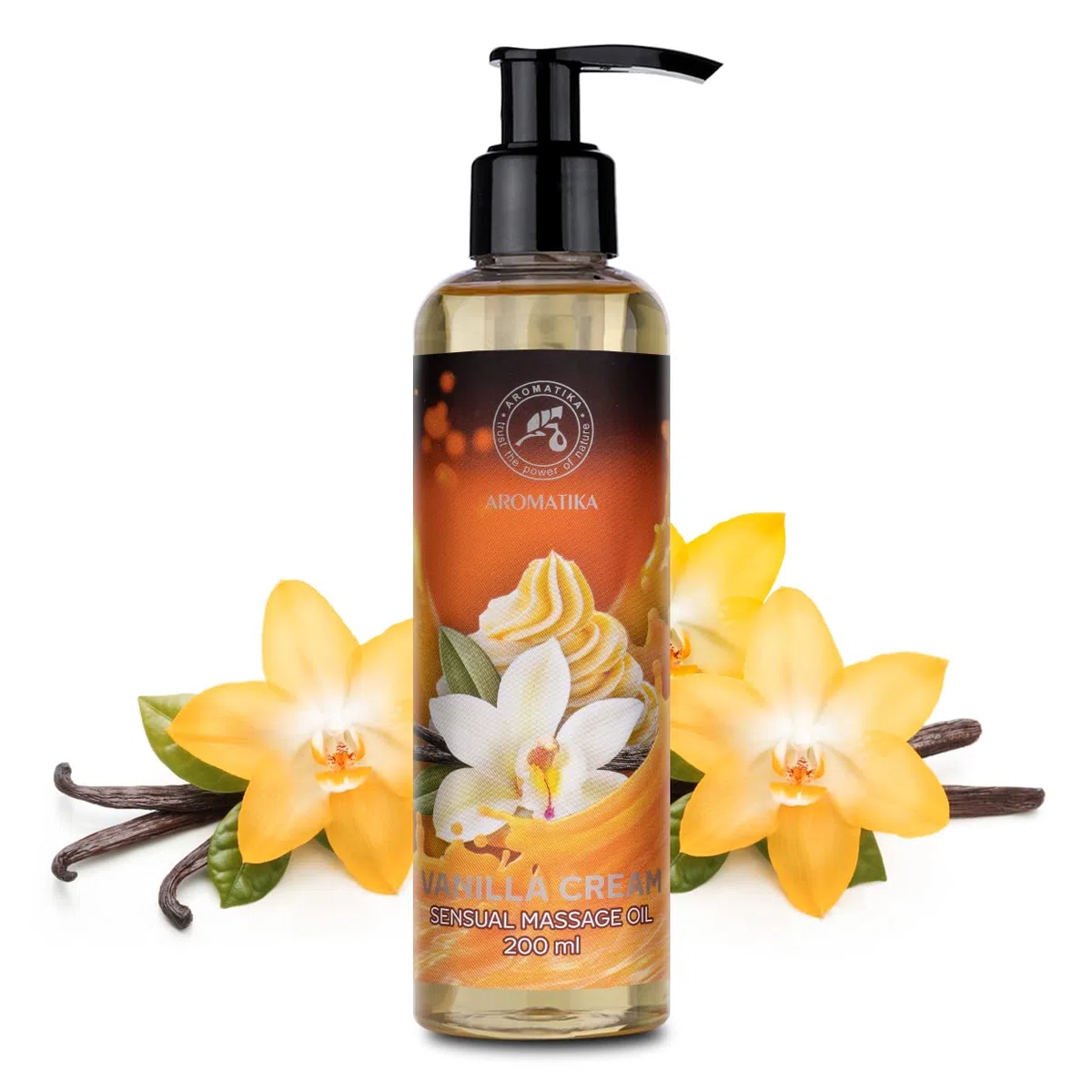 Aceite de Masaje Sensual Crema de Vainilla 200ml - con Aceites de Almendra - Semillas de Uva - Vainilla - Cosméticos Naturales con Maravilloso Aroma - Aceite de Masaje - Aceite de Masaje y Relajación
