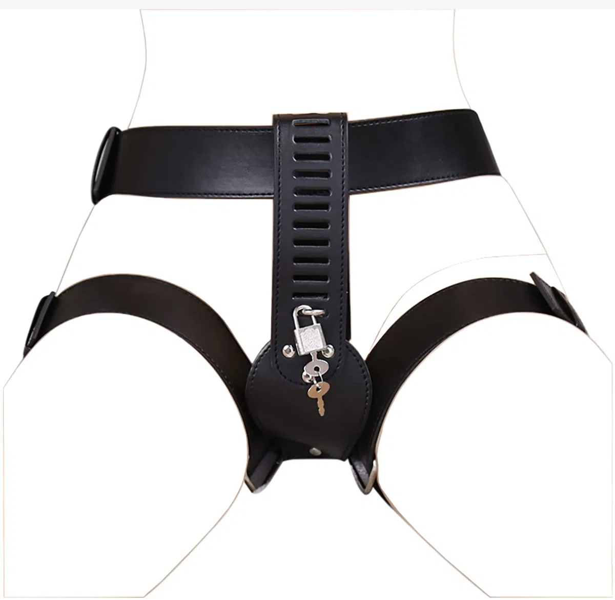 SeLgurFos Cinturón de castidad de cuero bragas de castidad de las mujeres Negro ropa interior de castidad con llave y cerradura SM Bondage Bondage Esclavo disfraces eróticos