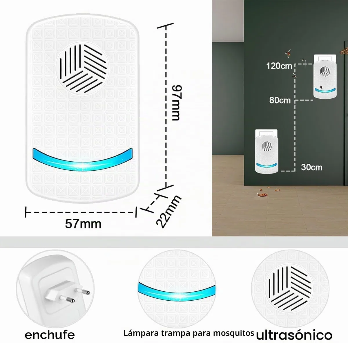 Repelente Ultrasónico de Plagas, 6 Pack Electrónico Repelente Mosquitos Control de Plagas, Repelente Ultrasónico Ratas Repelente para Anti Mosquitos, Ratones, Arañas, Moscas, Cucarachas