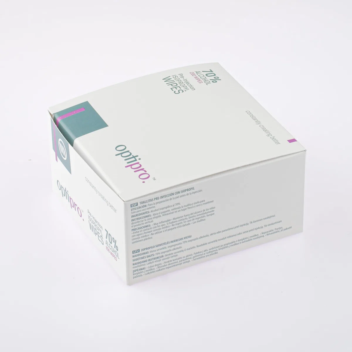 OptiPro Toallitas de Isopropilo con Preinyección de Alcohol al 70% – Toallitas Fáciles de Utilizar Envueltas Individualmente para Limpiar la Piel (Paquete de 200)