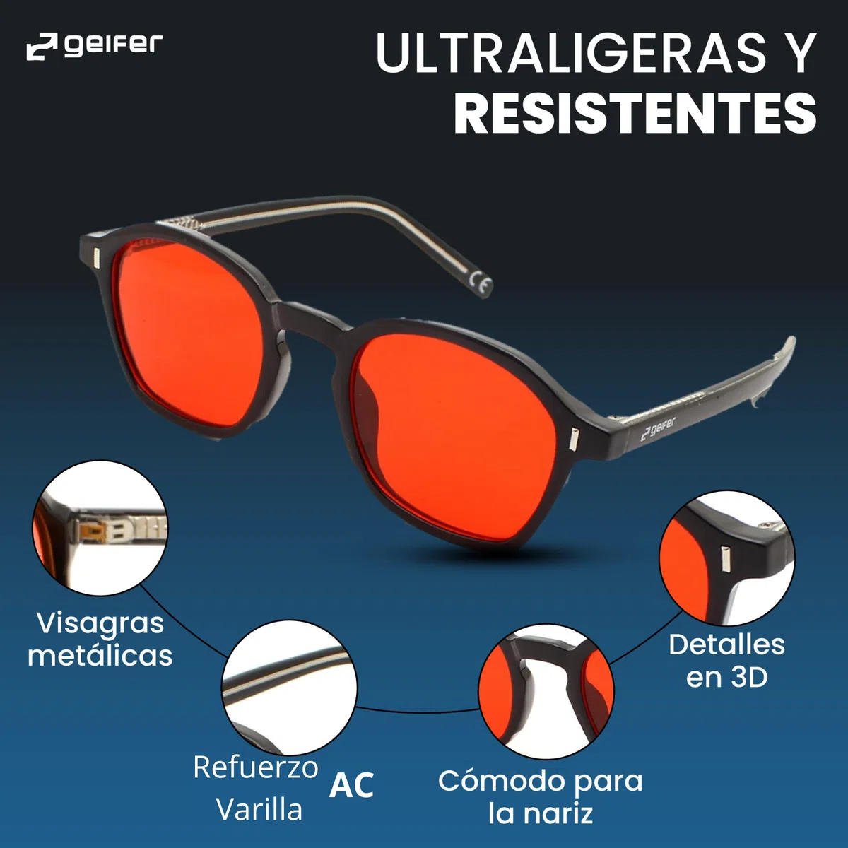 Gafas Filtro Luz Azul Hombre Mujer Biohaking — Bloqueo Luz Azul Ordenador y Dormir — Reduce Fatiga Visual y Migraña — Lentes Ámbar y Rojas TR90+CP