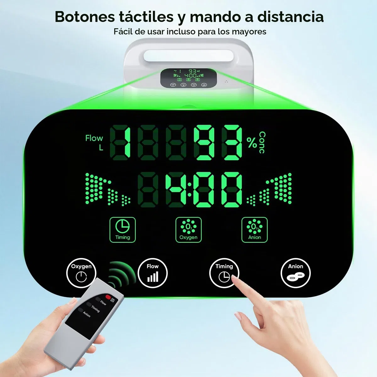 Concentrador de oxígeno portátil para uso doméstico, Xandoril, 1-8 l/min, concentración del 93%, apto para adultos y niños, con mando a distancia, nivel de ruido inferior a 50 dB.