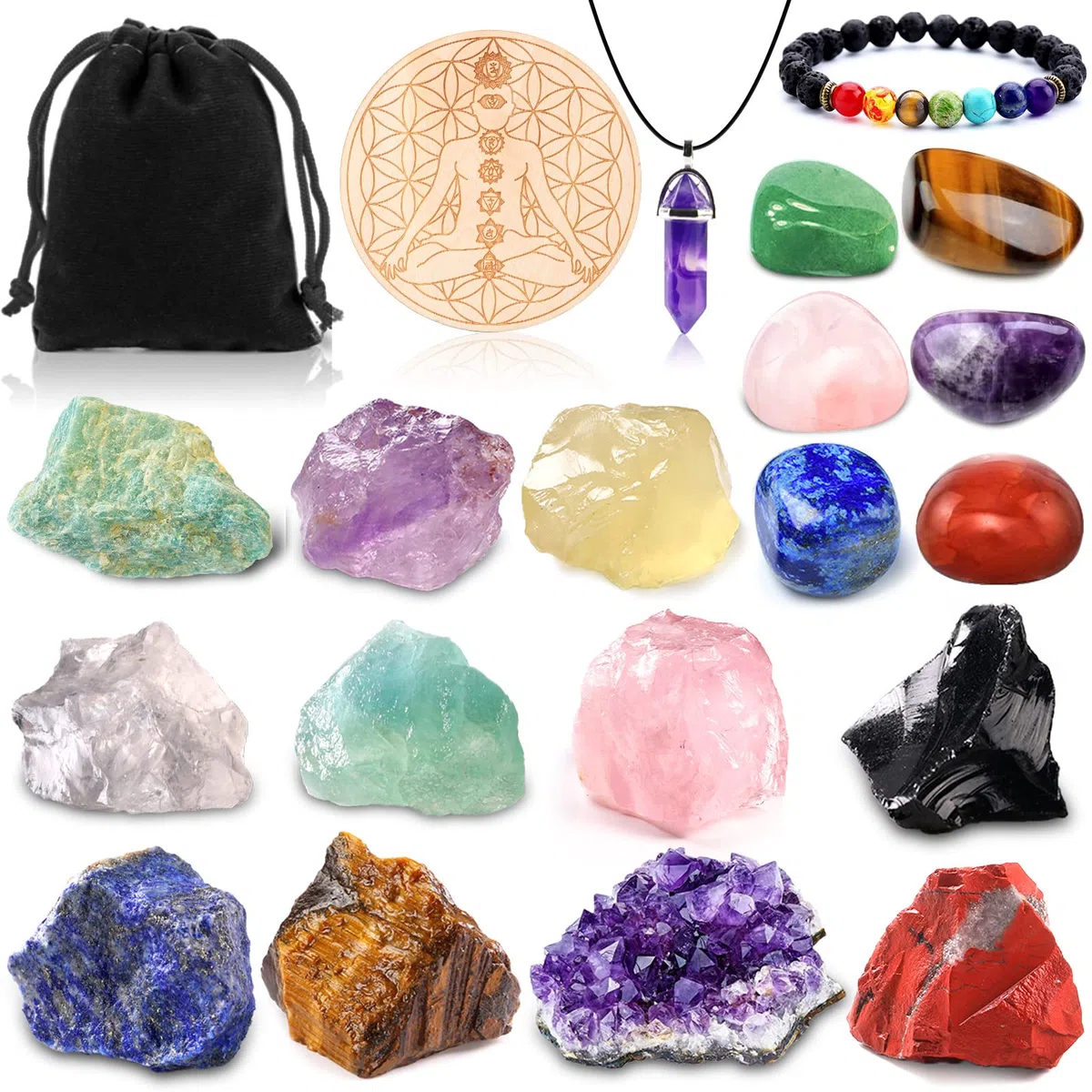 Purpledi Juego de Piedras y Cristales Curativos, Chakra Stones Set, 7 Piedras de Chakra, Healing Crystals Chakra Stones Set, para Meditación, Equilibrio de Chakras, Terapia de Cristal (A)