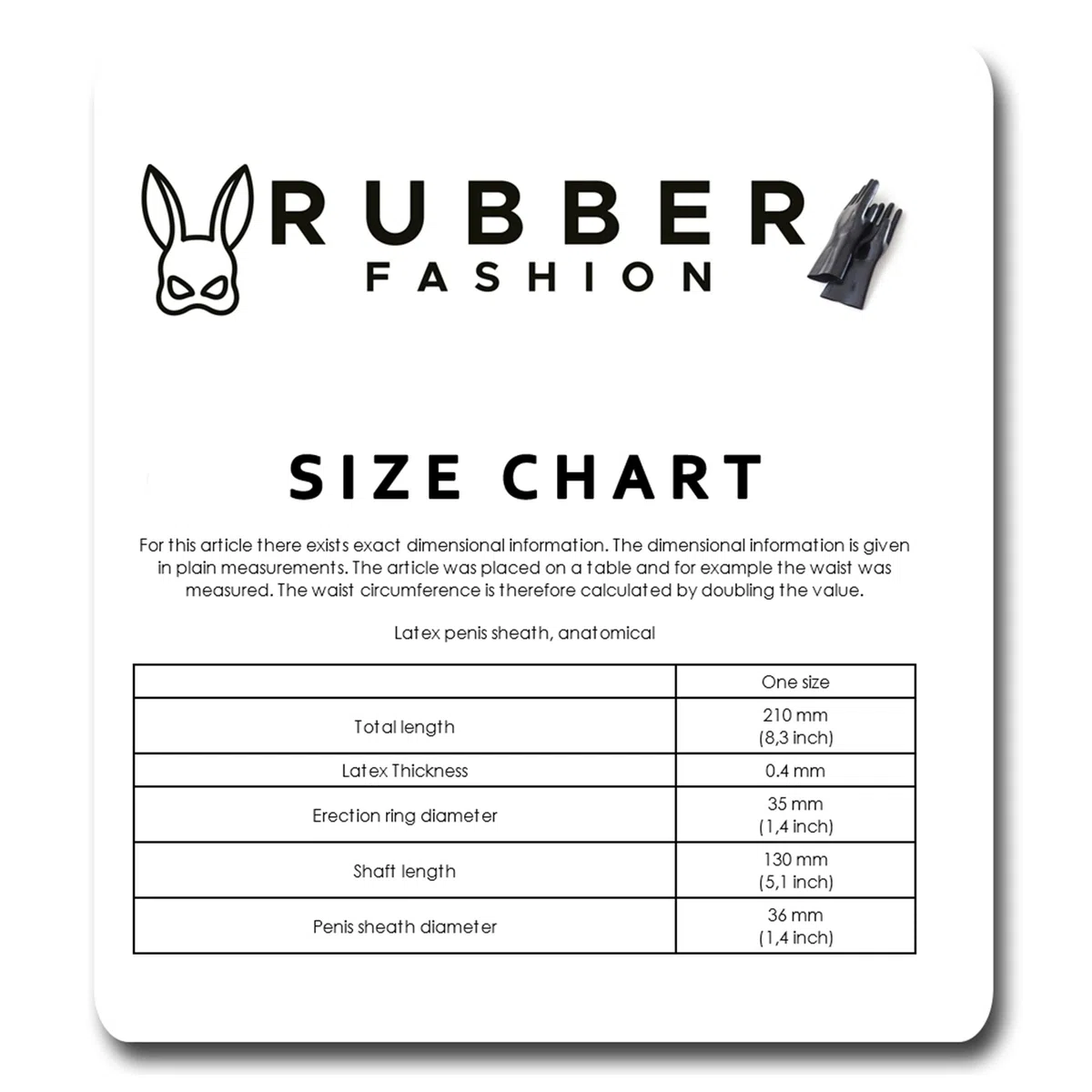 Rubberfashion Funda de látex para el pene - anatómica con venas - Funda de látex para el pene con escroto para hombres 21 cm negro 0,4mm talla única