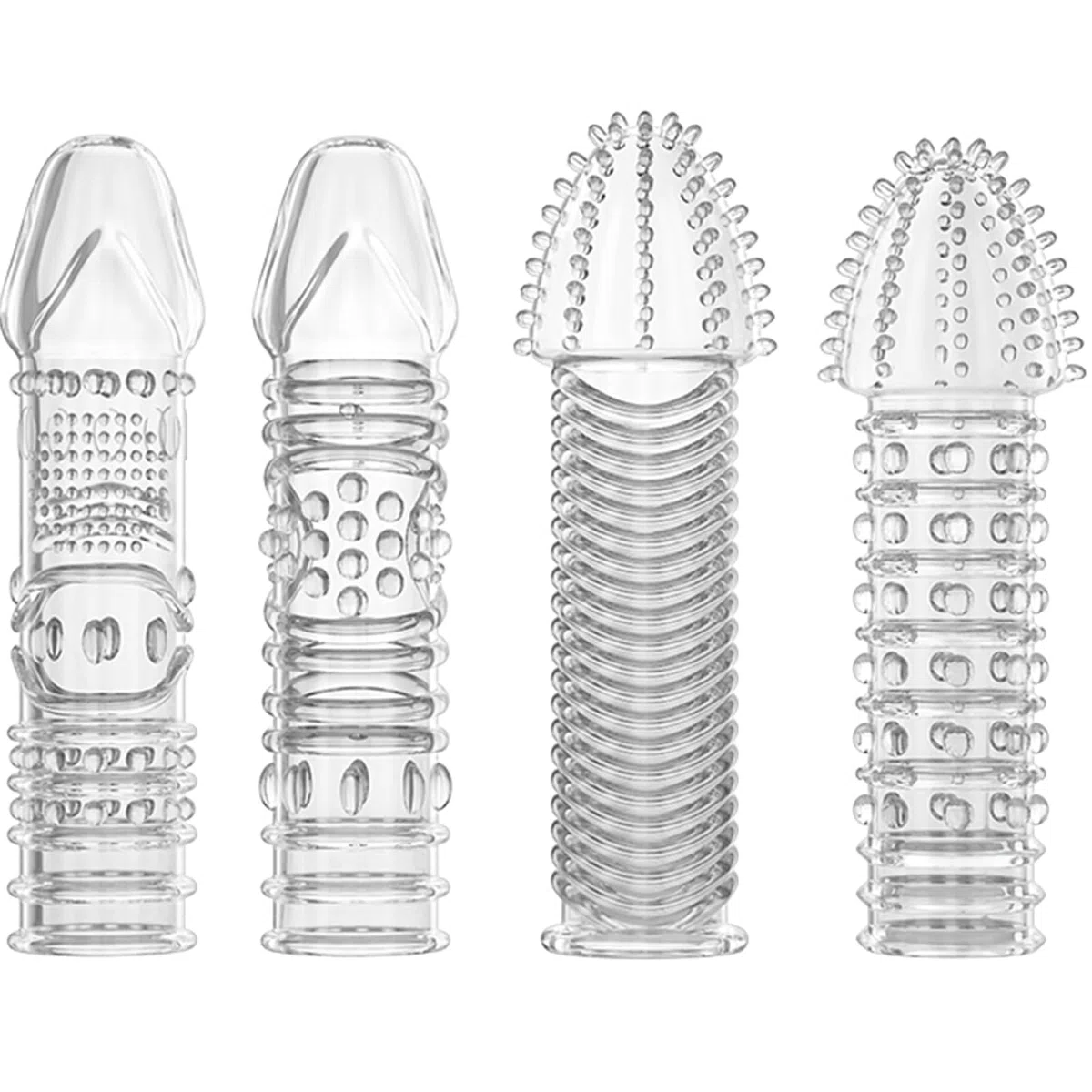 QUEEN'S STORY Funda Pene Silicona Transparente Texturada, Alargador de Pene Reutilizable Granulado Completo, Estimulación Intensiva, Eyaculación Retardada for Men and Women