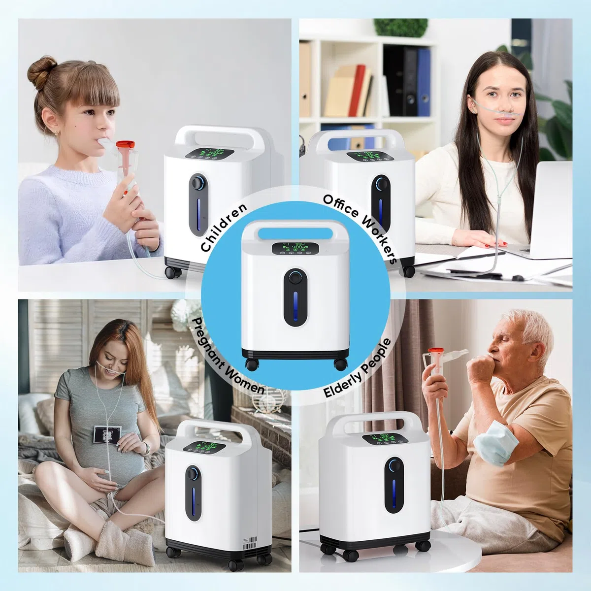 Concentrador de oxígeno portátil para uso doméstico, Xandoril, 1-8 l/min, concentración del 93%, apto para adultos y niños, con mando a distancia, nivel de ruido inferior a 50 dB.