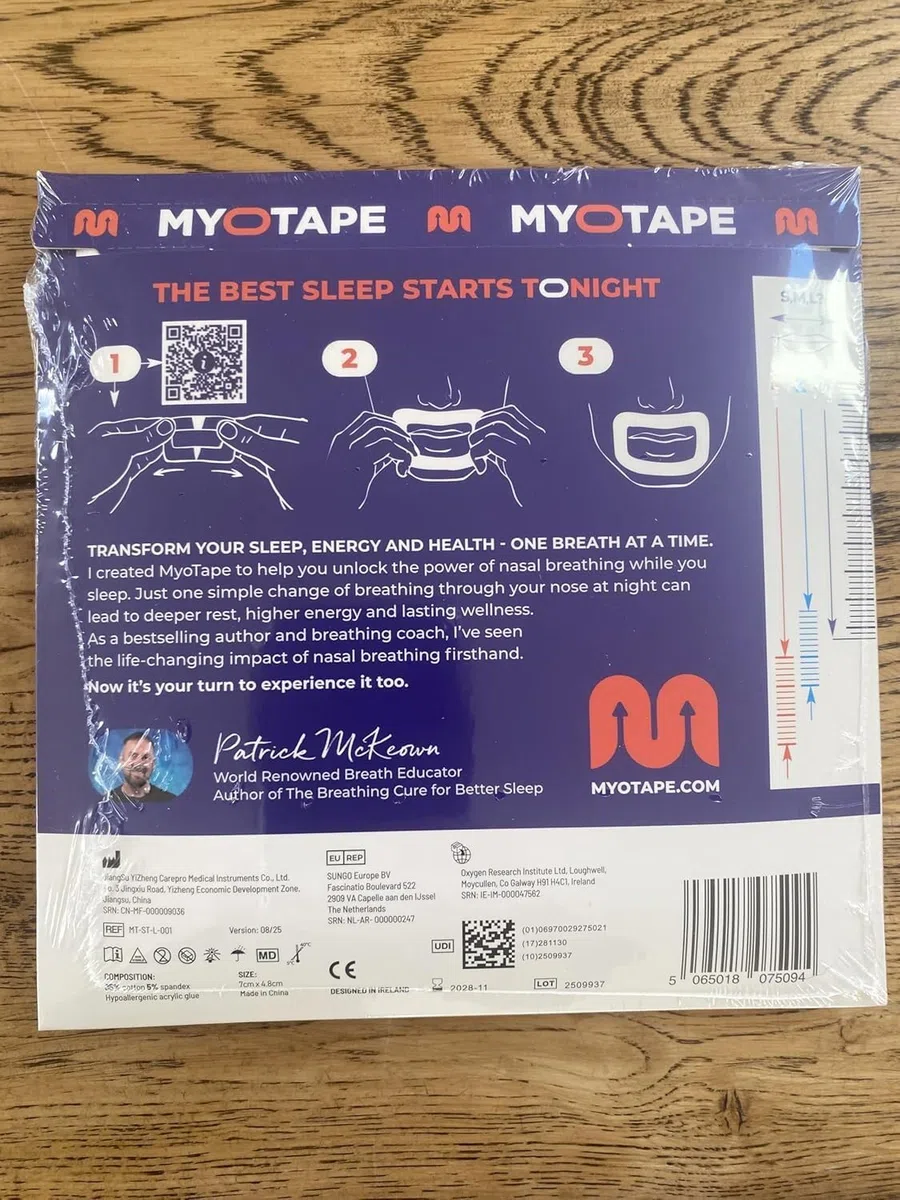 MyoTape - Cinta para dormir para 30 noches - Reduce los ronquidos - Mejora tu sueño - Promueve la respiración nasal - Cómodo y suave para la piel - Grande
