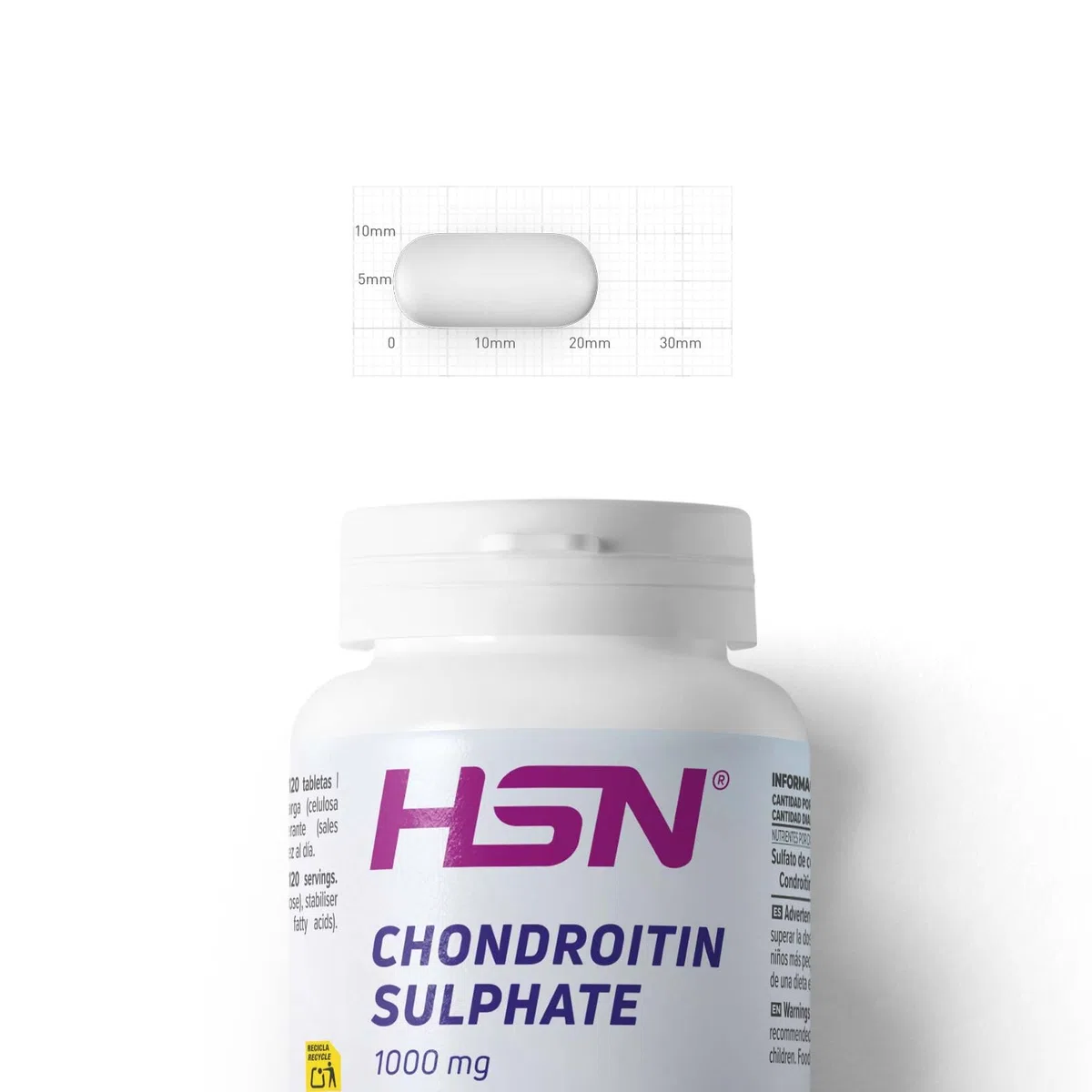 HSN Sulfato de Condroitina 1000mg | 120 Tabletas | Alta Pureza, Sin Alérgenos Marinos | No-GMO, Sin Gluten
