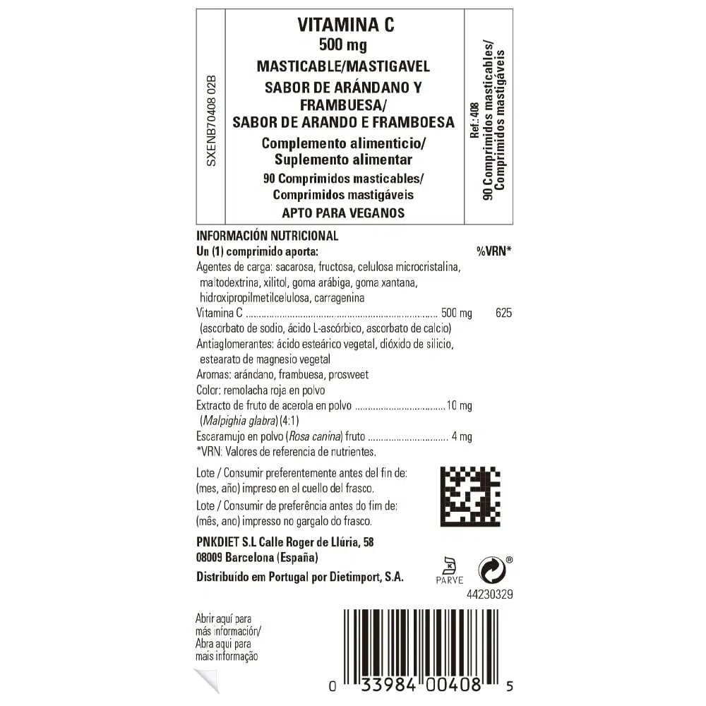 Solgar Vitamina C Masticable 500 mg, Sabor Natural de Frambuesa - 90 Tabletas