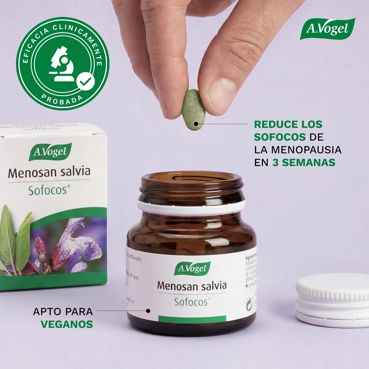 A.Vogel Menosan Salvia | Pastillas Natural para Sofocos en Menopausia y Sudoración Excesiva en Hombre y Mujer | Extracto Salvia Fresca | Toma de 1 Comprimido Diario | 30 comprimidos
