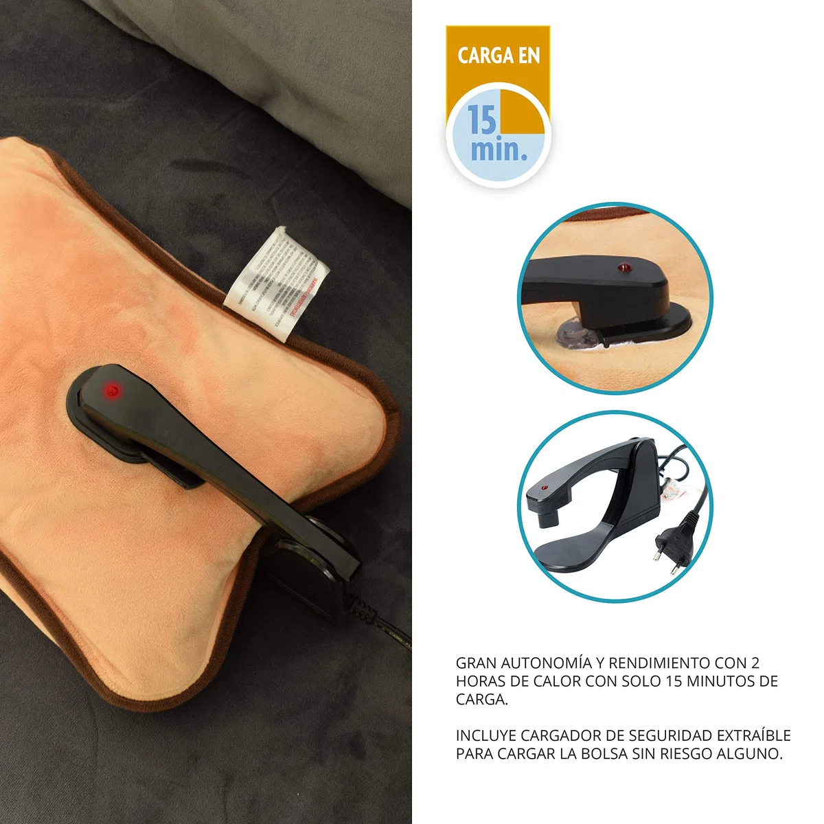 TM Electron Vulcano Bolsa De Agua Térmica Calefactable En 5 Minutos Para 2 Horas De Uso Con Recubrimiento Suave De Microfibra Para Calmar Molestias Musculares, Marrón, 29x20x6 cm