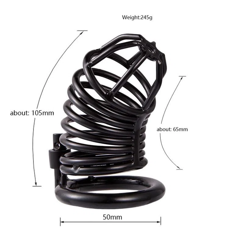 Jaula Fitness Transpirable de Acero Inoxidable Negro para Hombres - Anillo de 50MM, Cerradura Pequeña y 3 Llaves, Entrenamiento Core