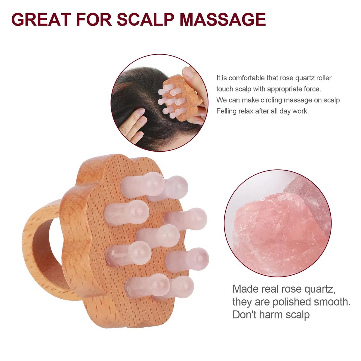 ideayard Masajeador de cuero cabelludo, peine de cuero cabelludo, peine de madera de jade para el estrés de la cabeza, herramienta de masaje relajante para el crecimiento del cabello, alivia los