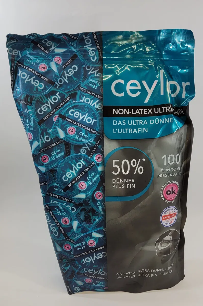 Ceylor Non-Latex 100 condones, extra fino, sin látex, hipoalergénico