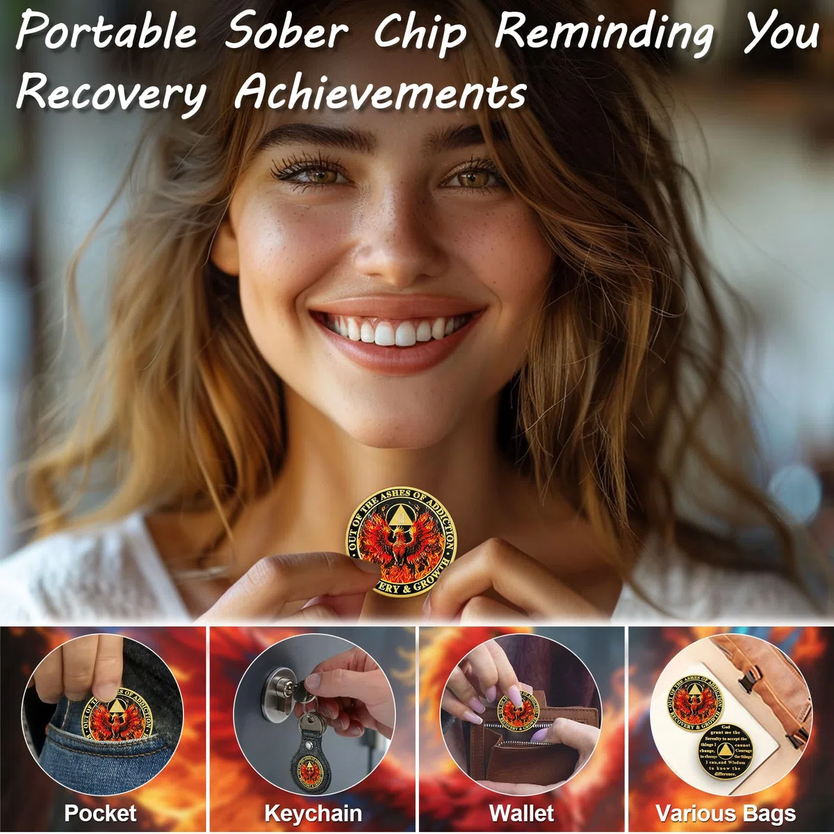 Chip de sobriedad Phoenix de 2 años, regalo de recuperación anónima de alcohólicos para hombres y mujeres