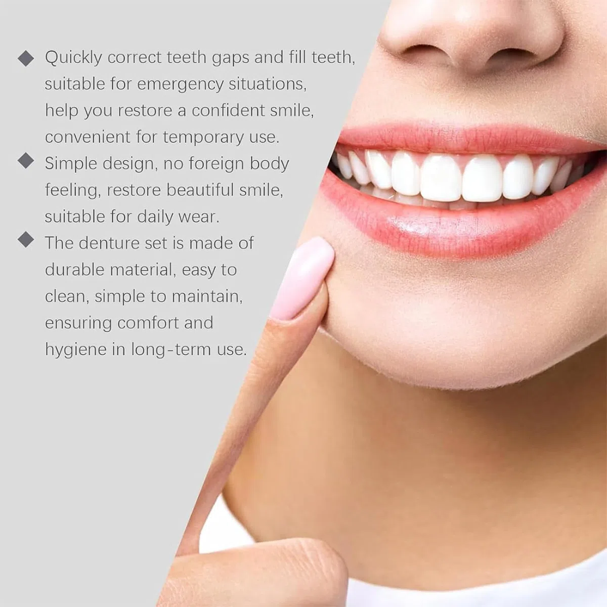 Prótesis dentales, juego de prótesis dentales de silicona moldeadora, juego de prótesis dentales completas, juego de rebase de silicona para prótesis dentales para mujeres, suave y cómodo (1pcs)