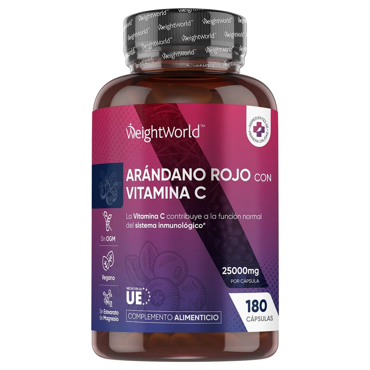 Arándano Rojo 25000mg, 180 Cápsulas Veganas, 6 Meses de Suministro - Enriquecido con Vitamina C que Contribuye al Funcionamiento Normal del Sistema Inmune (EFSA), Sin Estearato de Magnesio ni OGM