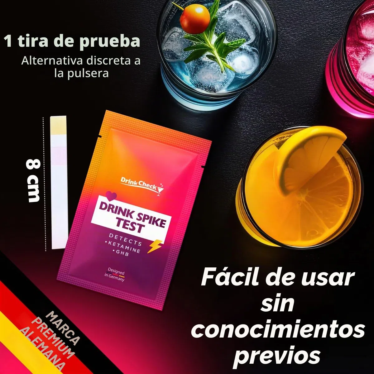 Tiras de Prueba para Bebidas | 1 Test Rápido para Detectar Drogas | Protege tu Seguridad en Fiestas, Bares y Eventos
