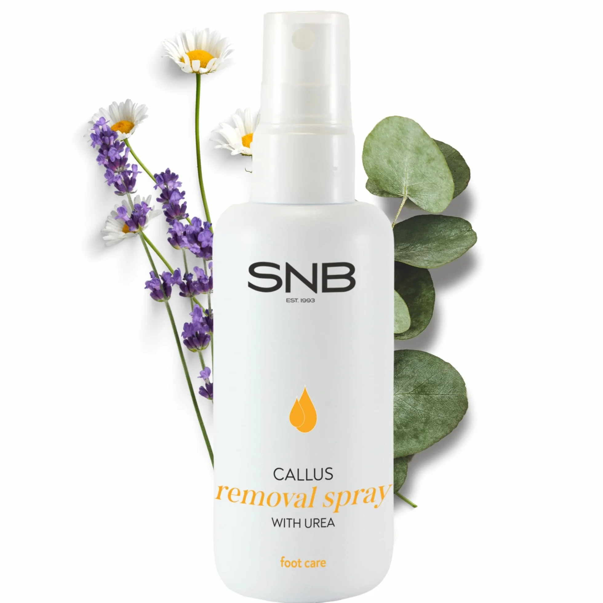 SNB Professional Callus Removal Spray 110 ml con urea, aceite de lavanda, glicerina, eucalipto y manzanilla, composición 91% natural, eliminador de callos de los pies, para piel muy seca