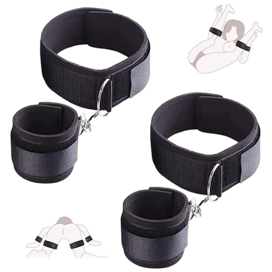 IKOPFLN 1 par de muñequeras y muslos de nylon B-D-S-M, juego de muñecas y muslos negros, puños de juego para parejas,para Principiantes, Esposas Sexuales para Cama, Ajustables