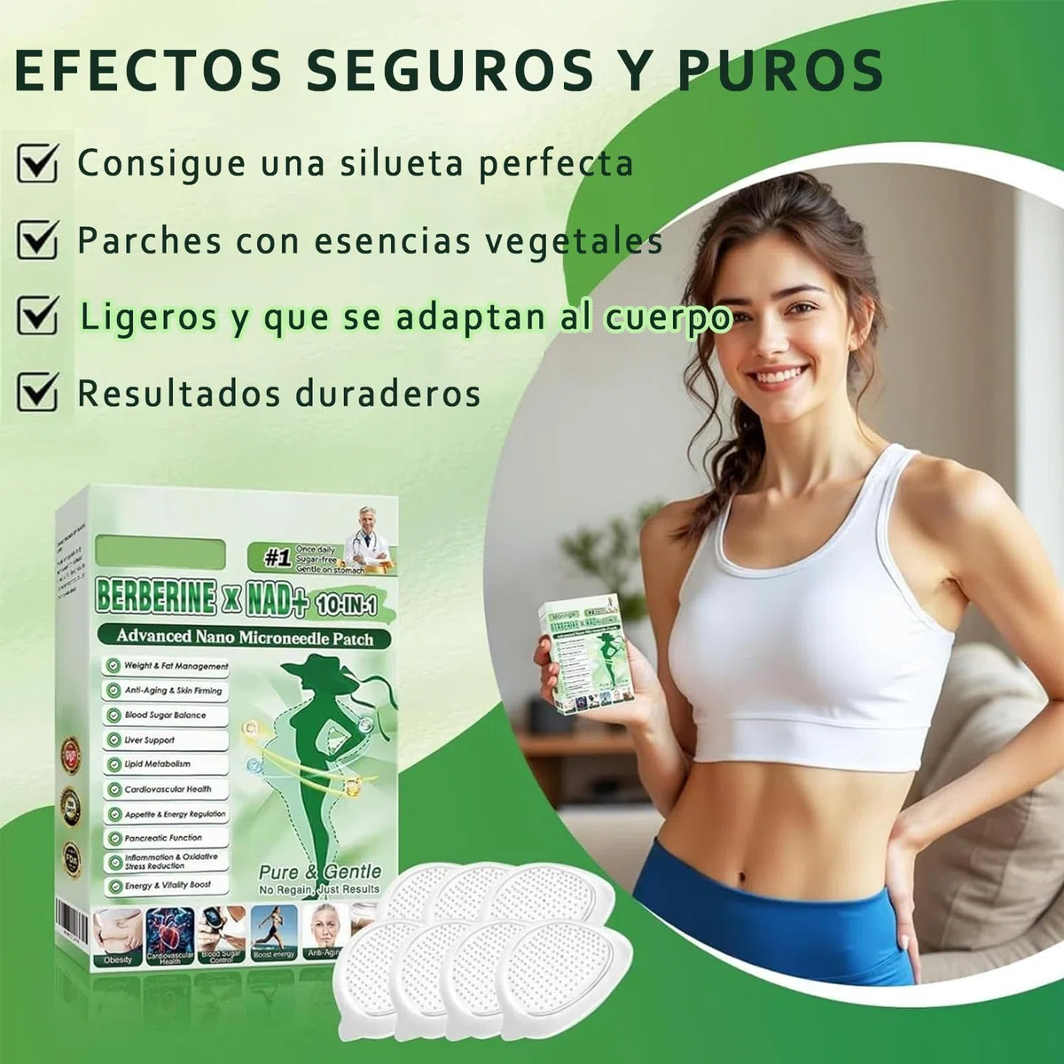 Berberine Patch Parche Adelgazador 10 en 1, Ingredientes Naturales, Cuidado de la Piel, Invisible Debajo de la Ropa, 2 Cajas