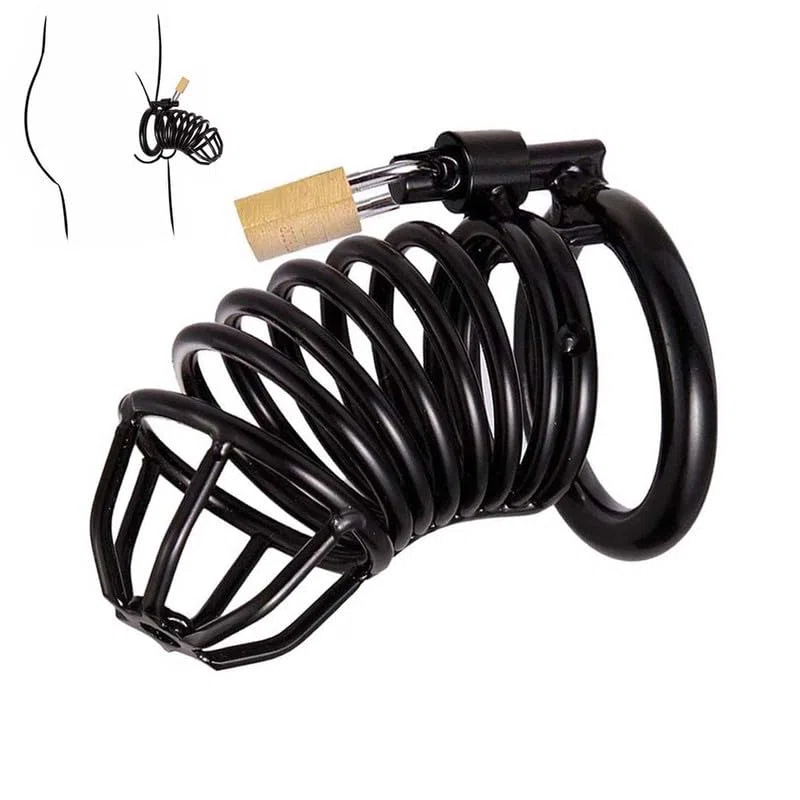 Jaula Fitness Transpirable de Acero Inoxidable Negro para Hombres - Anillo de 50MM, Cerradura Pequeña y 3 Llaves, Entrenamiento Core