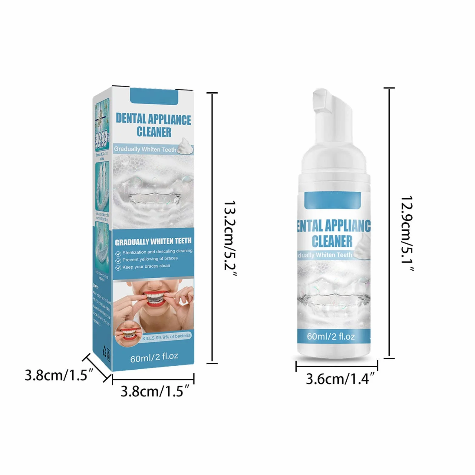 Espuma Limpiadora de Aparatos Ortopédicos Dentales, Espuma Limpiadora para Limpiar, Bacterias Enfermas, Blanquear los Dientes y Combatir el Mal Aliento, Suero para Eliminar