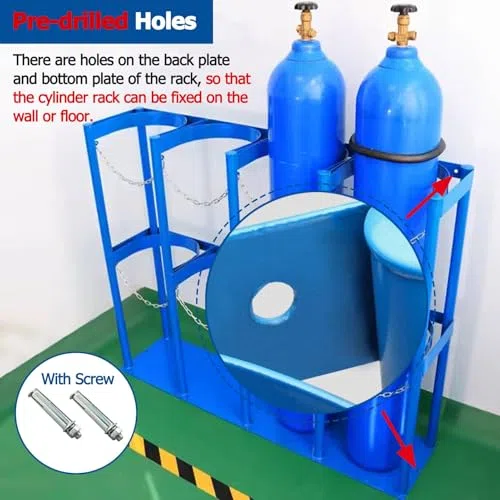 Soporte para cilindro de gas, portador de tanque de oxígeno resistente, estante de almacenamiento montado en el suelo/pared para un transporte seguro y portátil de tanques de oxígeno