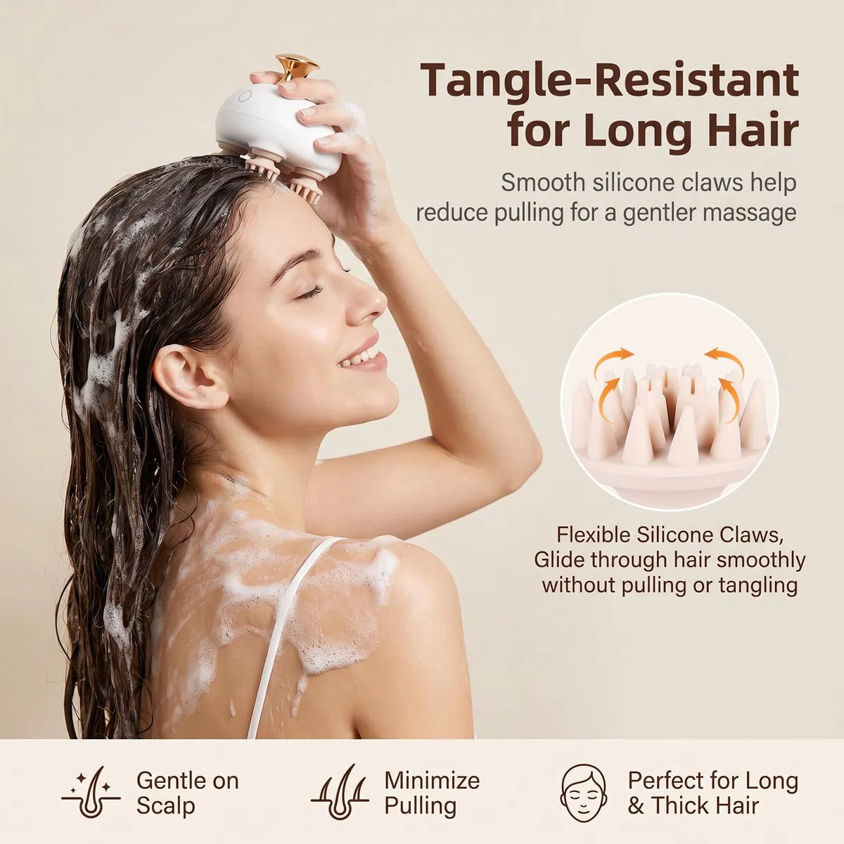TeSabMi Masajeador de cuero cabelludo, masajeador de cabeza, diseño resistente a los enredos, 3 velocidades de masaje, masajeador de cabeza portátil, masajeador de cabello impermeable, regalo para
