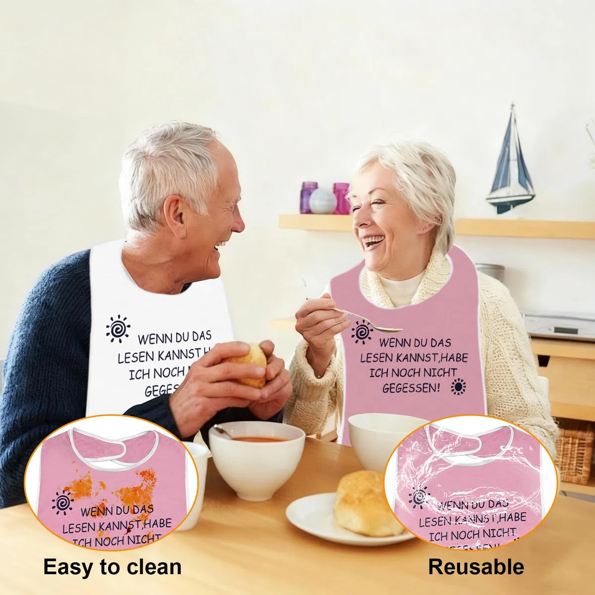 4 Pieces Baberos Adultos Impermeables, Reutilizables Baberos Personas Mayores, Protector de Ropa para Ancianos y Discapacitados, Cómodo para Comer y Cuidar