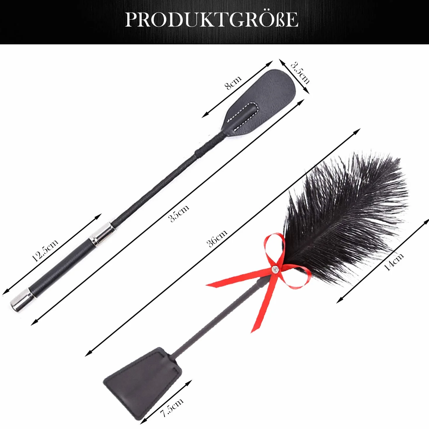 35cm Látigo Erótico Plumas con Mango Cuero,Cosquillas para Azotar Conjunto Cultivos Bondage BDSM Juguete Sexual Palo para Fetiche Parejas