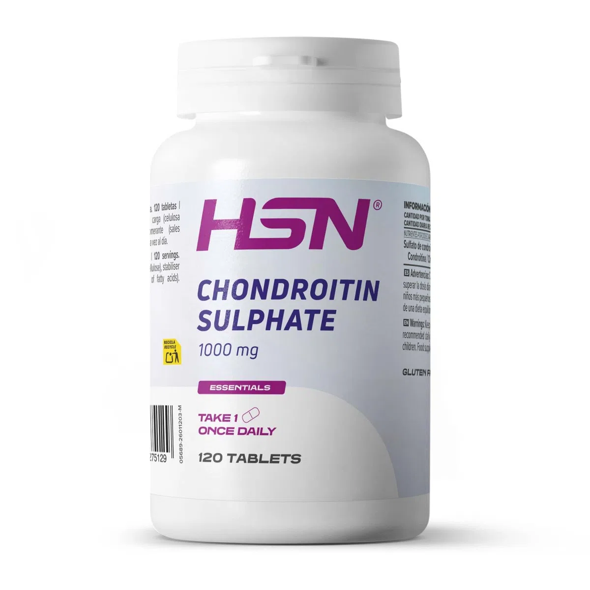HSN Sulfato de Condroitina 1000mg | 120 Tabletas | Alta Pureza, Sin Alérgenos Marinos | No-GMO, Sin Gluten
