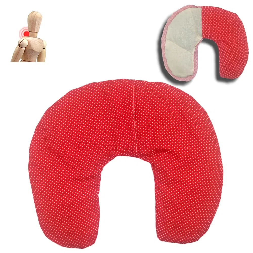 Saco térmico Cervical Lunares- Rojo 36 x 32 cm, Relleno con 600gr de Huesos de Cereza orgánica, con Funda Lavable en Lavadora, para microondas y congelador